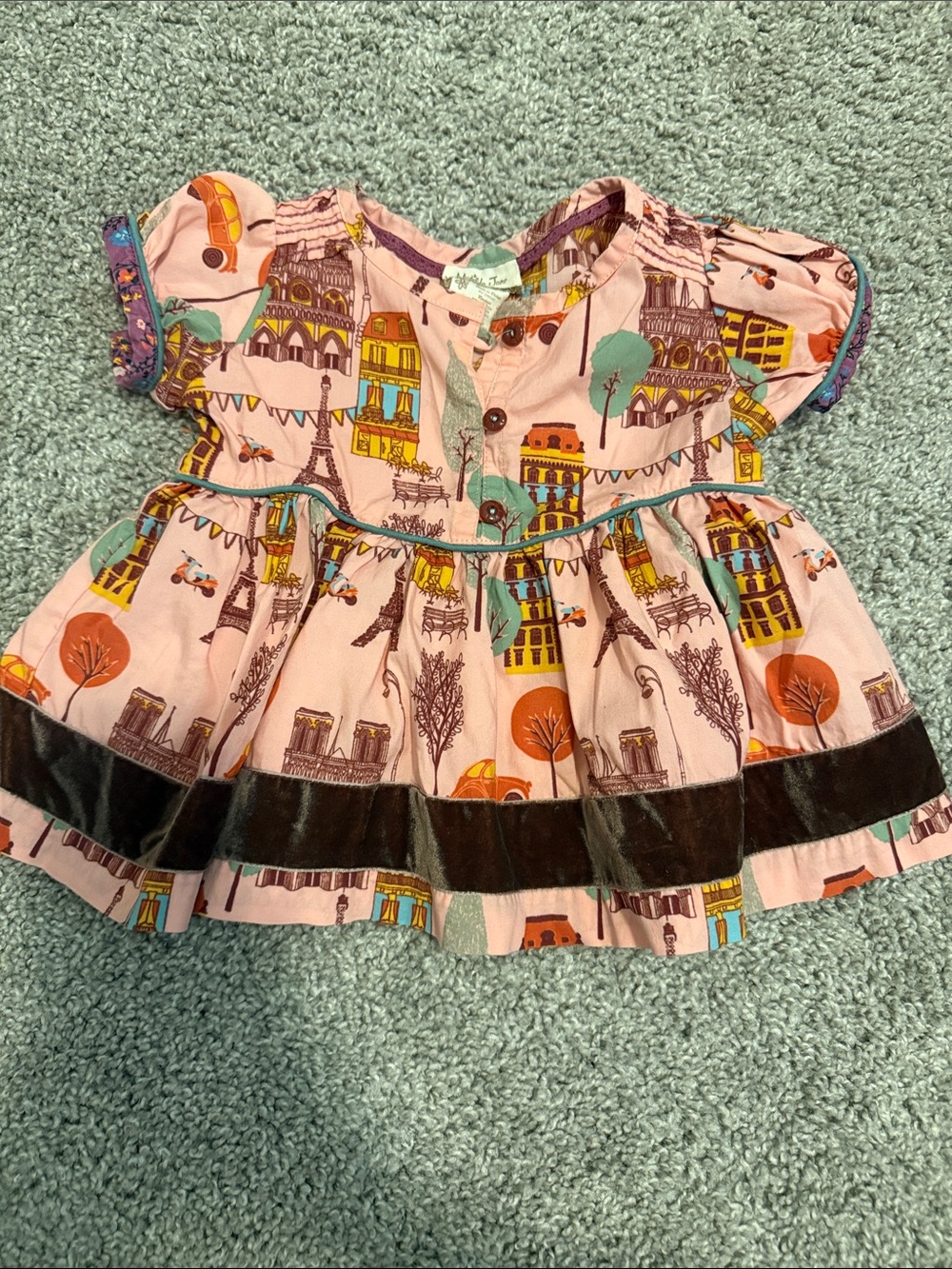 Matilda Jane Pink Paris-Print Dress with Brown Velvet Trim